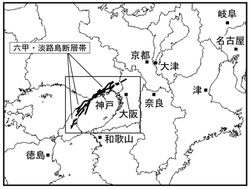 断層型地震の例：阪神・淡路大震災、首都直下型地震